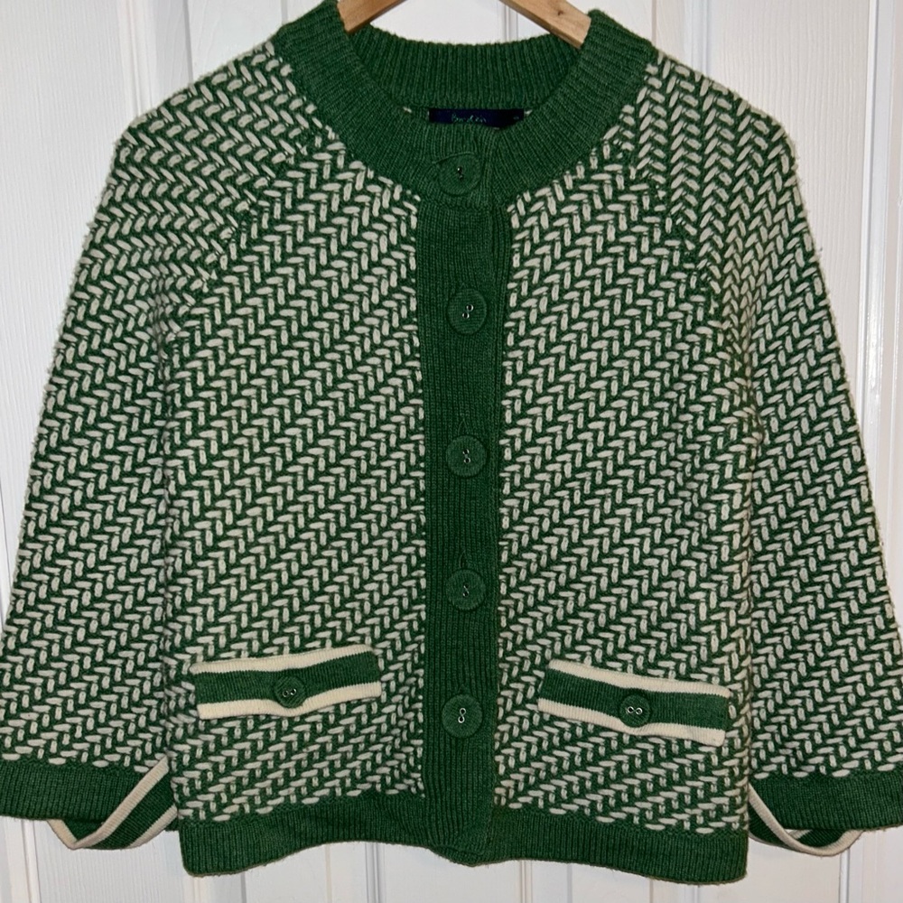 Boden 100% wool Green and Cream Patterned Cardigan